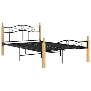 vidaXL Sengeramme svart metall og heltre eik 120x200 cm