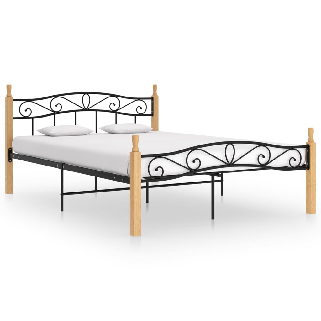 vidaXL Cadru de pat, negru, 140×200 cm, metal și lemn masiv de stejar vidaxl.ro