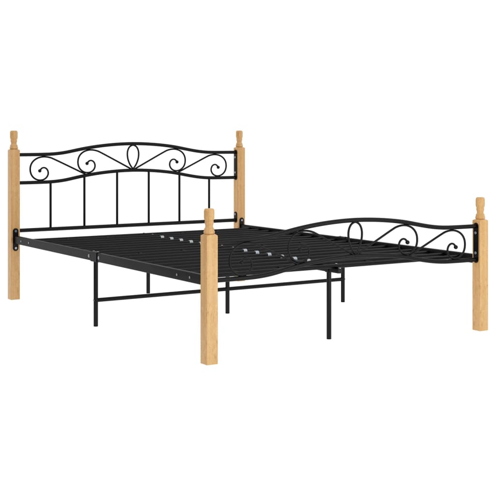 Thumbnail - vidaXL Bettgestell Schwarz Metall und Massivholz Eiche 140x200 cm