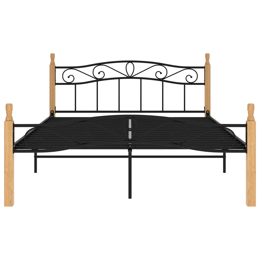 Thumbnail - vidaXL Bettgestell Schwarz Metall und Massivholz Eiche 140x200 cm