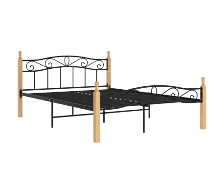 vidaXL Sengeramme svart metall og heltre eik 160x200 cm