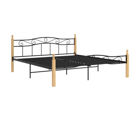 vidaXL Sengeramme svart metall og heltre eik 180x200 cm