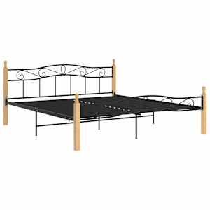 Rám postele černý kov a masivní dubové dřevo 200 x 200 cm - obrázek 2