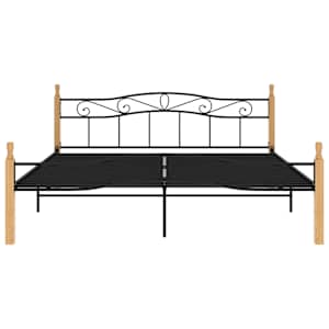 Rám postele černý kov a masivní dubové dřevo 200 x 200 cm - obrázek 3