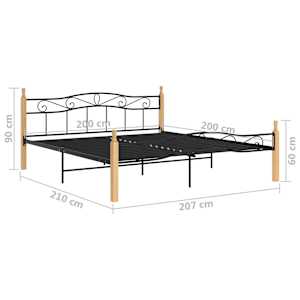 Rám postele černý kov a masivní dubové dřevo 200 x 200 cm - obrázek 6