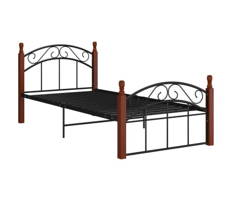 vidaXL Sengeramme svart metall og heltre eik 100x200 cm