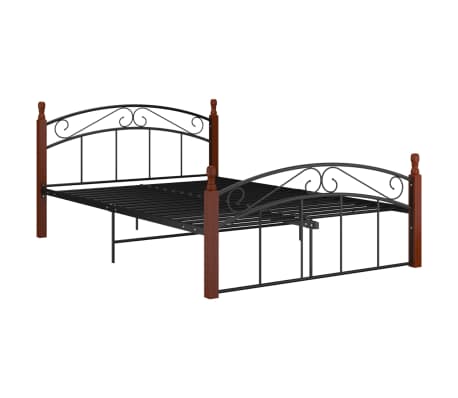 vidaXL Sengeramme svart metall og heltre eik 140x200 cm