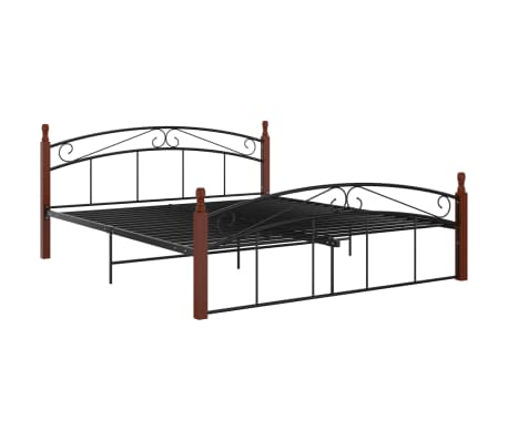 vidaXL Bed Frame Black Metal and Solid Oak Wood 160x200 cm