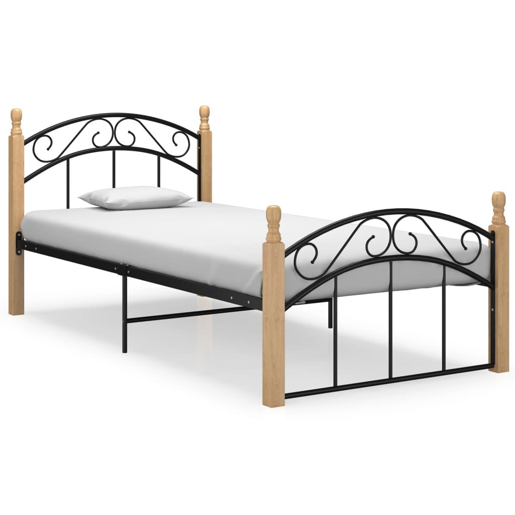 vidaXL Cadru de pat, negru, 100×200 cm, metal și lemn masiv stejar vidaXL imagine 2022