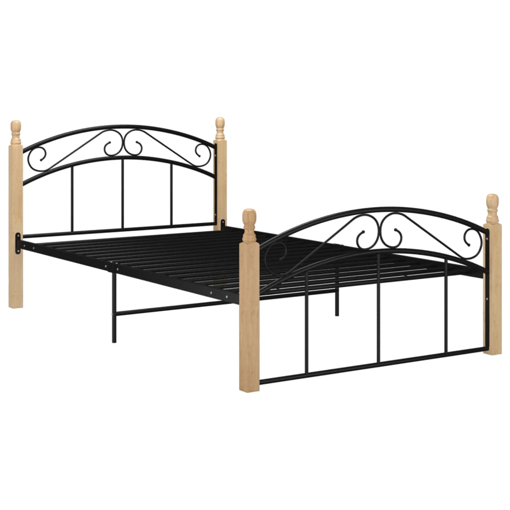 vidaXL Cadru de pat, negru, 120x200 cm, metal și lemn masiv de stejar 