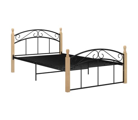 vidaXL Posteľn&yacute; r&aacute;m čierny kov a mas&iacute;vne dubov&eacute; drevo 120x200 cm