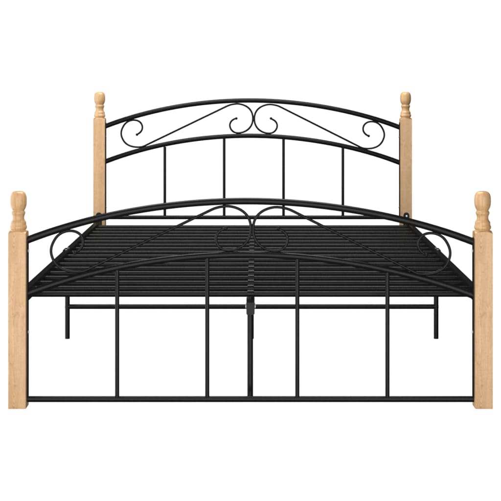 vidaXL Bedframe metaal en massief eikenhout zwart 140x200 cm afbeelding