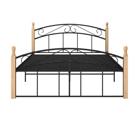 vidaXL Bed Frame without Mattress Black Metal&Solid Oak Wood 140x200 cm