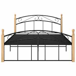 vidaXL Bed Frame without Mattress Black Metal&Solid Oak Wood 140x200 cm