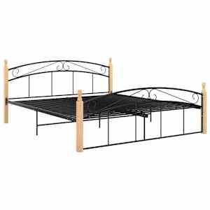 vidaXL Sengeramme svart metall og heltre eik 160x200 cm