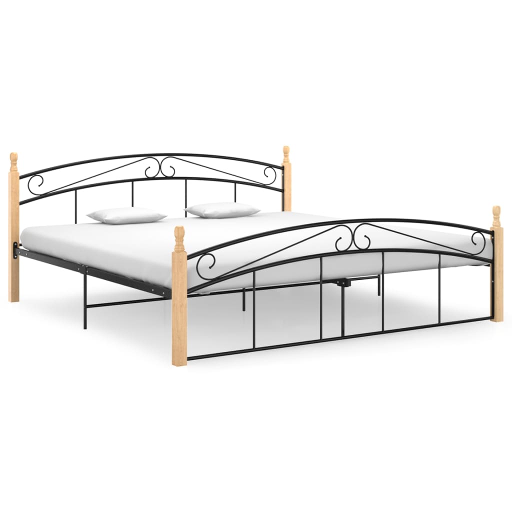 gultas rāmis, melns, metāls un ozola masīvkoks, 180x200 cm | Stepinfit.lv