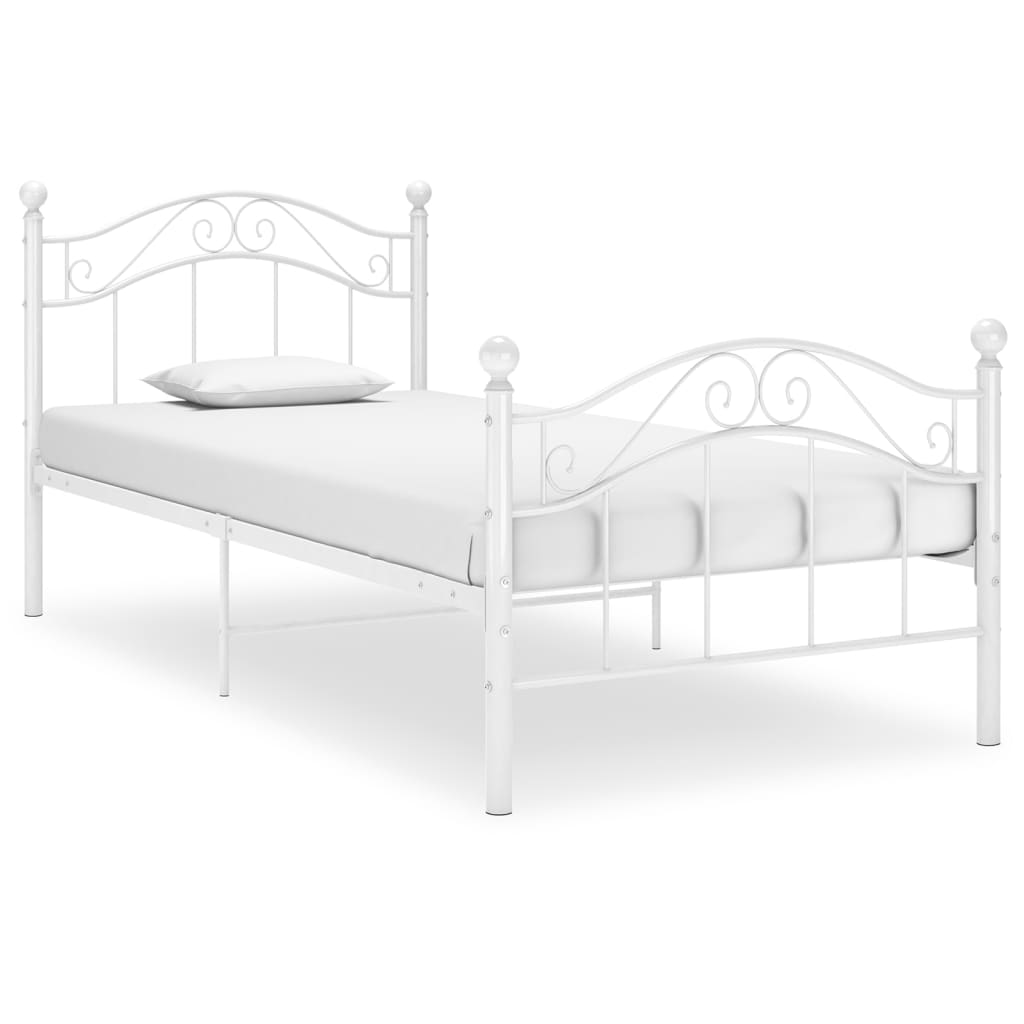 vidaXL Cadru de pat, alb, 90×200 cm, metal