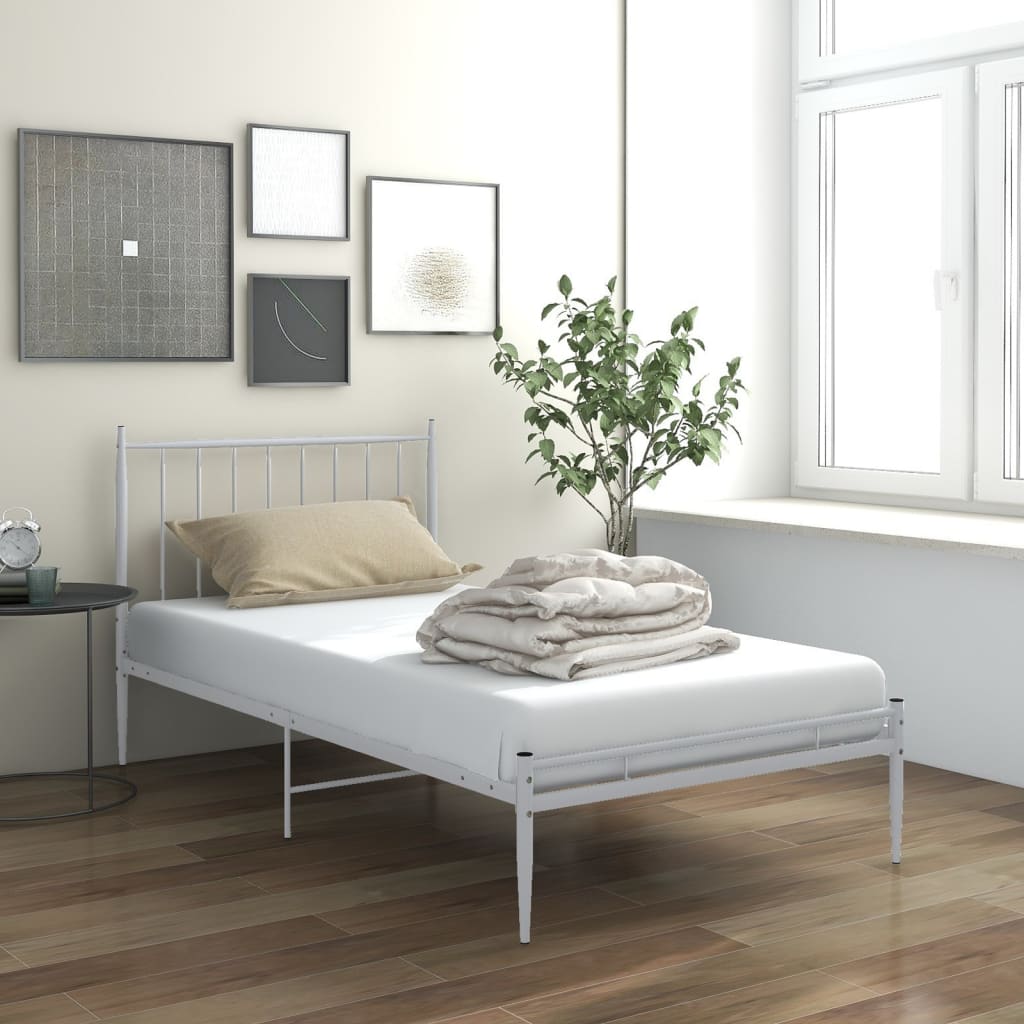 vidaXL Cadru de pat, alb, 100×200 cm, metal Mobila Laguna imagine noua