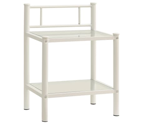 vidaXL Noptiere, 2 buc., alb și transparent, metal și sticlă