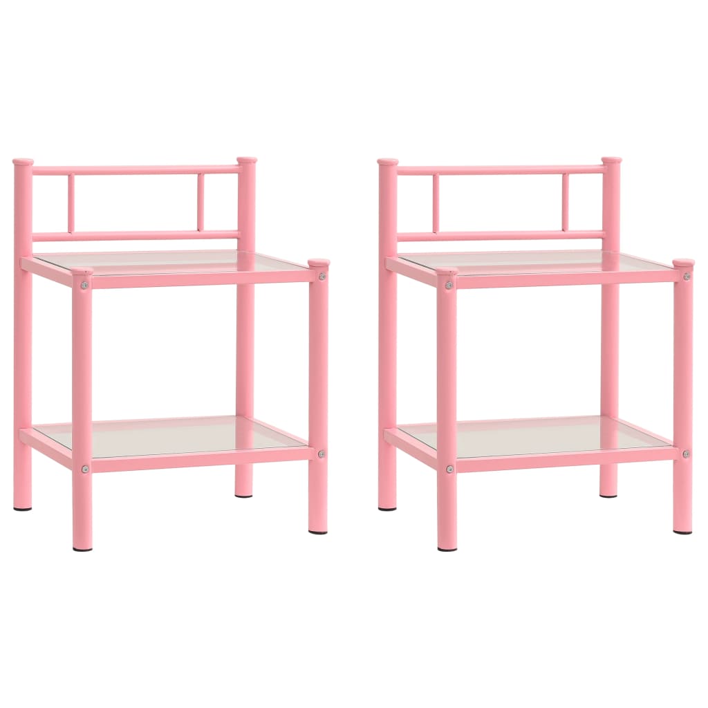 Bedside Cabinets 2 Piece Pink and Transparent Metal and Glass