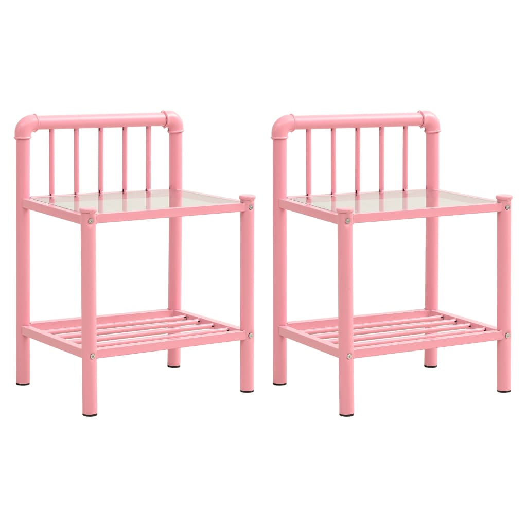Bedside Cabinets 2 Piece Pink and Transparent Metal and Glass