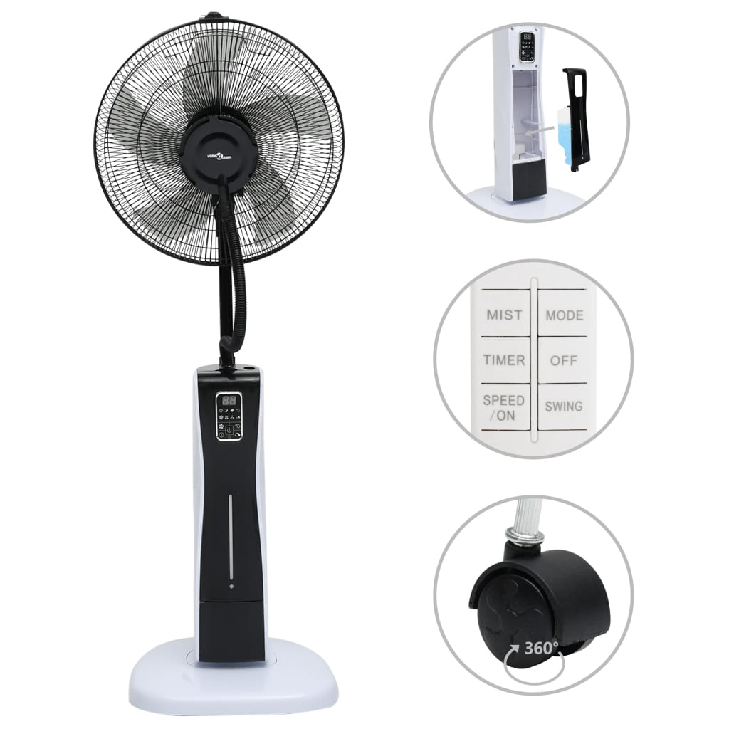 vidaXL Ventilator cu ceață, piedestal și telecomandă negru/alb vidaXL