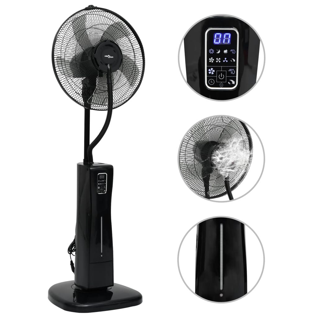 vidaXL Ventilator cu ceață, piedestal și telecomandă, negru vidaXL