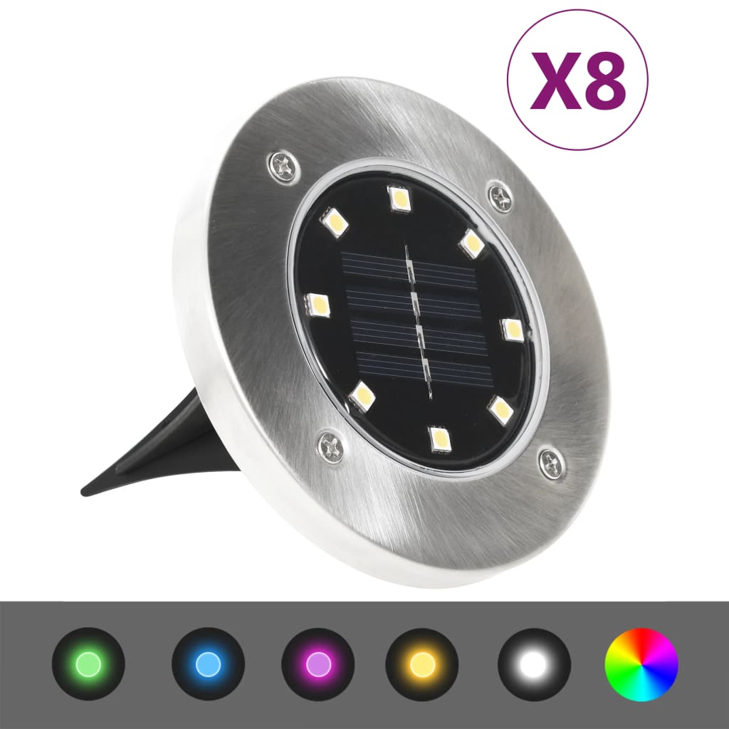 vidaXL Lămpi solare pentru sol, 8 buc., cu LED-uri, culoare RGB vidaxl.ro