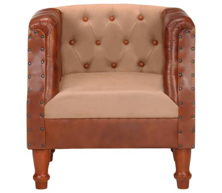 vidaXL Kuipstoel echt leer en massief mangohout bruin