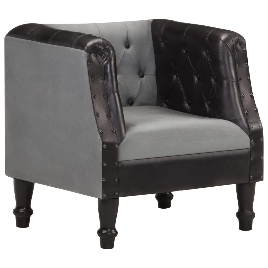 vidaXL Fauteuil Noir Cuir véritable et bois de manguier massif