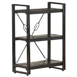 Knjižna omara 3-nadstropna črna 60x30x80 cm trden mangov les