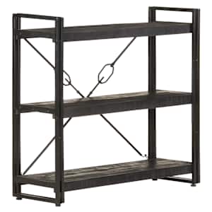 Knjižna omara 3-nadstropna črna 90x30x80 cm trden mangov les