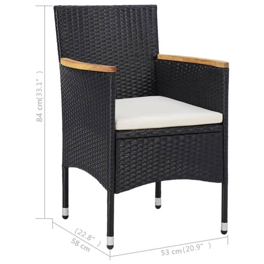 Set mobilier grădină, 3 piese, negru, poliratan și lemn acacia