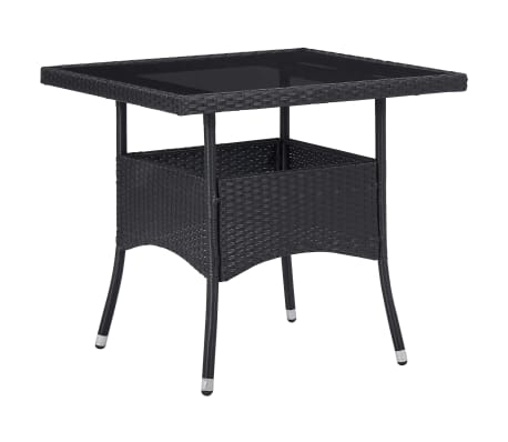 vidaXL 3 Piece Garden Dining Set Black Poly Rattan and Acacia Wood