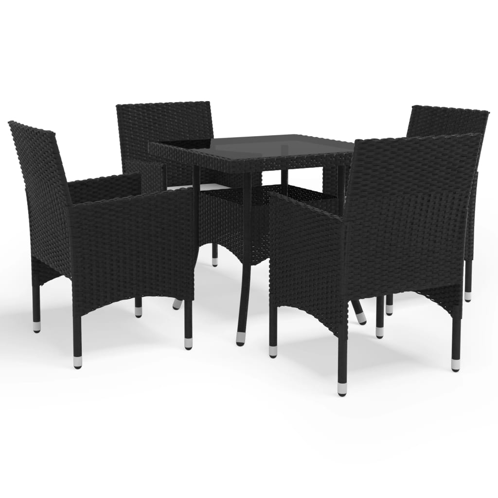 vidaXL Ensemble à dîner de jardin 5 pcs Noir Résine tressée et verre