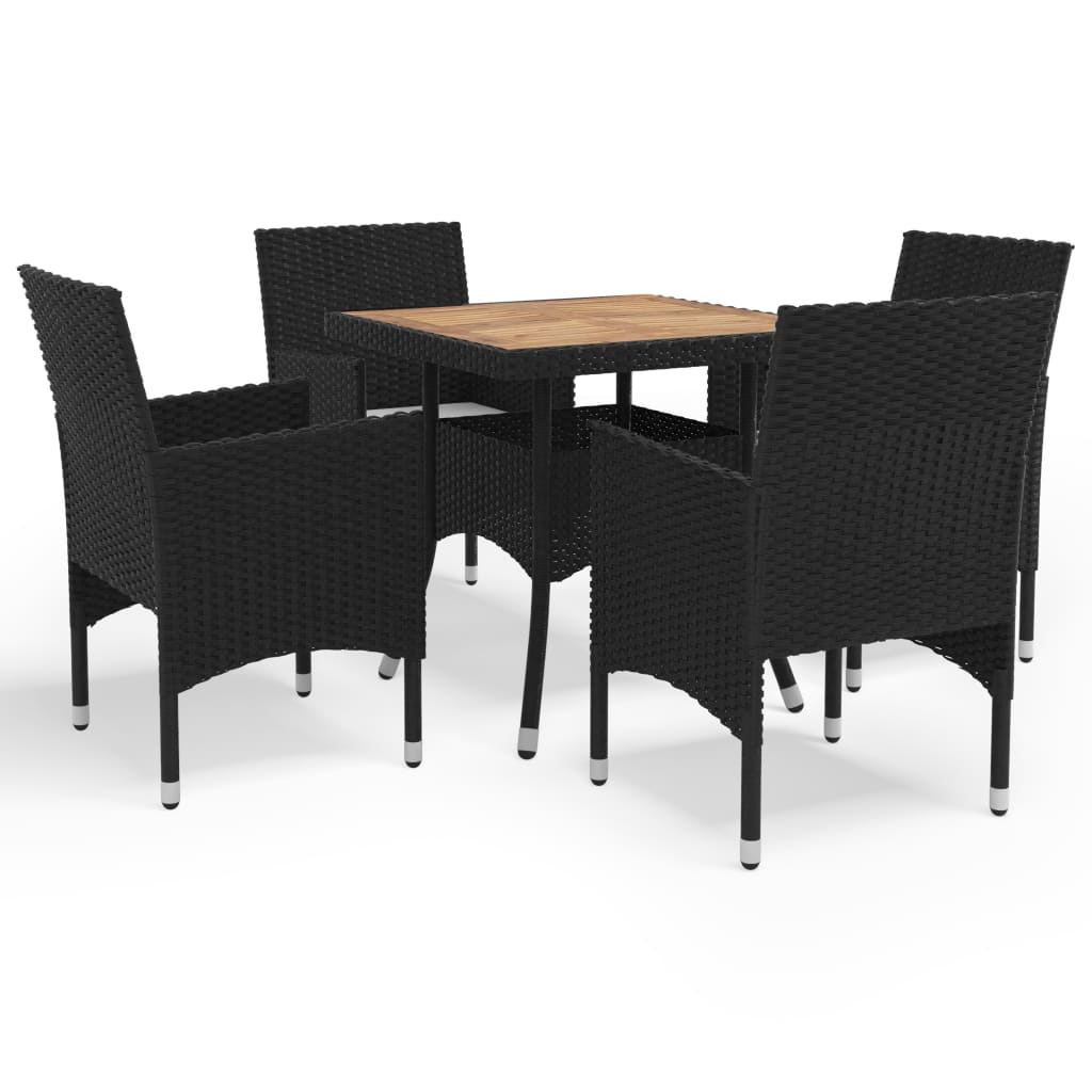 Set mobilier grădină, 5 piese, negru, poliratan, lemn acacia