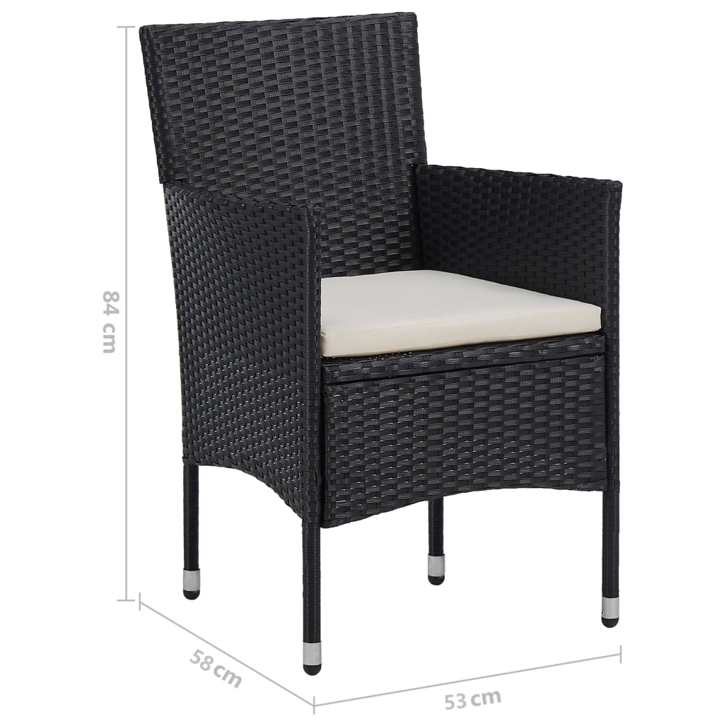 Set mobilier grădină, 5 piese, negru, poliratan, lemn acacia