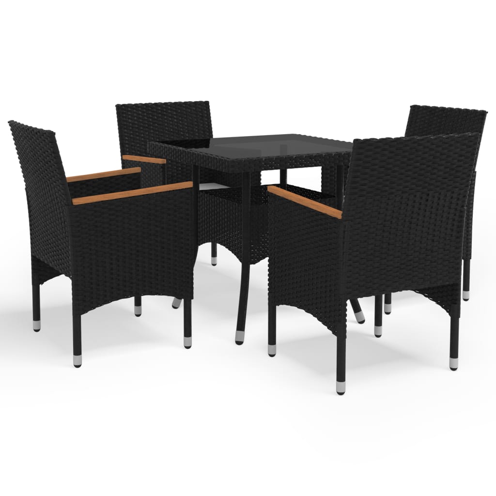 vidaXL Set mobilier grădină, 5 piese, negru, poliratan, lemn acacia