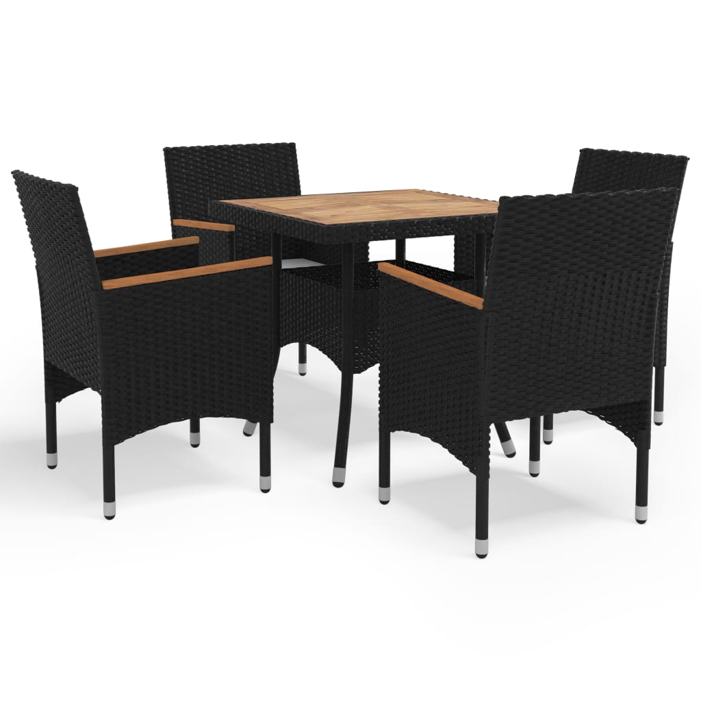 vidaXL Set mobilier grădină, 5 piese, negru, poliratan, lemn acacia