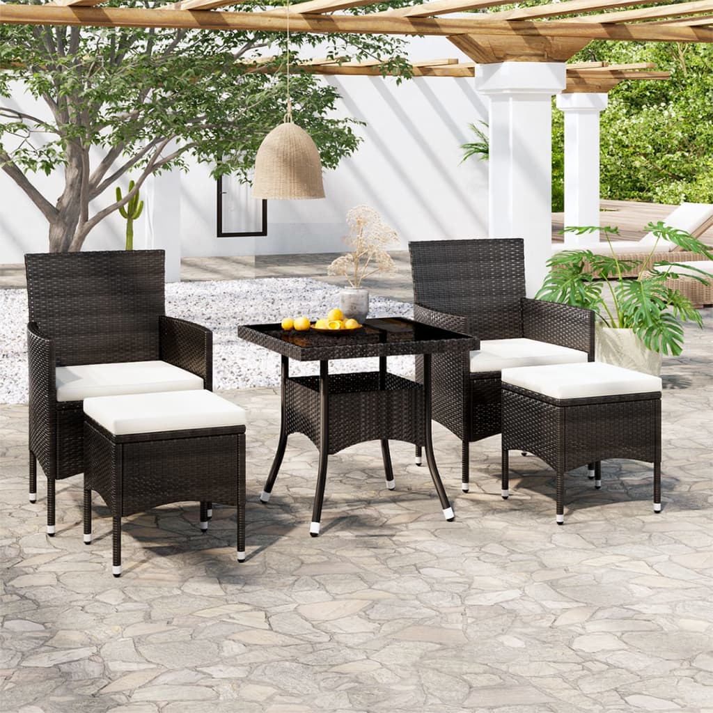 vidaXL 5-tlg. Garten-Essgruppe Poly Rattan und Hartglas Schwarz