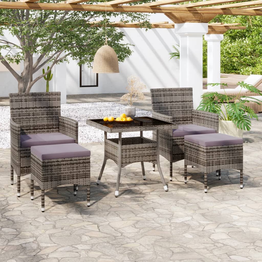 vidaXL 5-tlg. Garten-Essgruppe Poly Rattan und Hartglas Grau