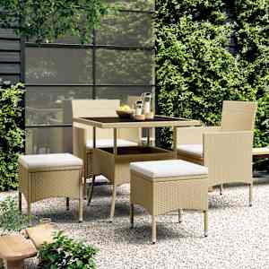 Vrtna jedilna garnitura 5-delna poli ratan bež