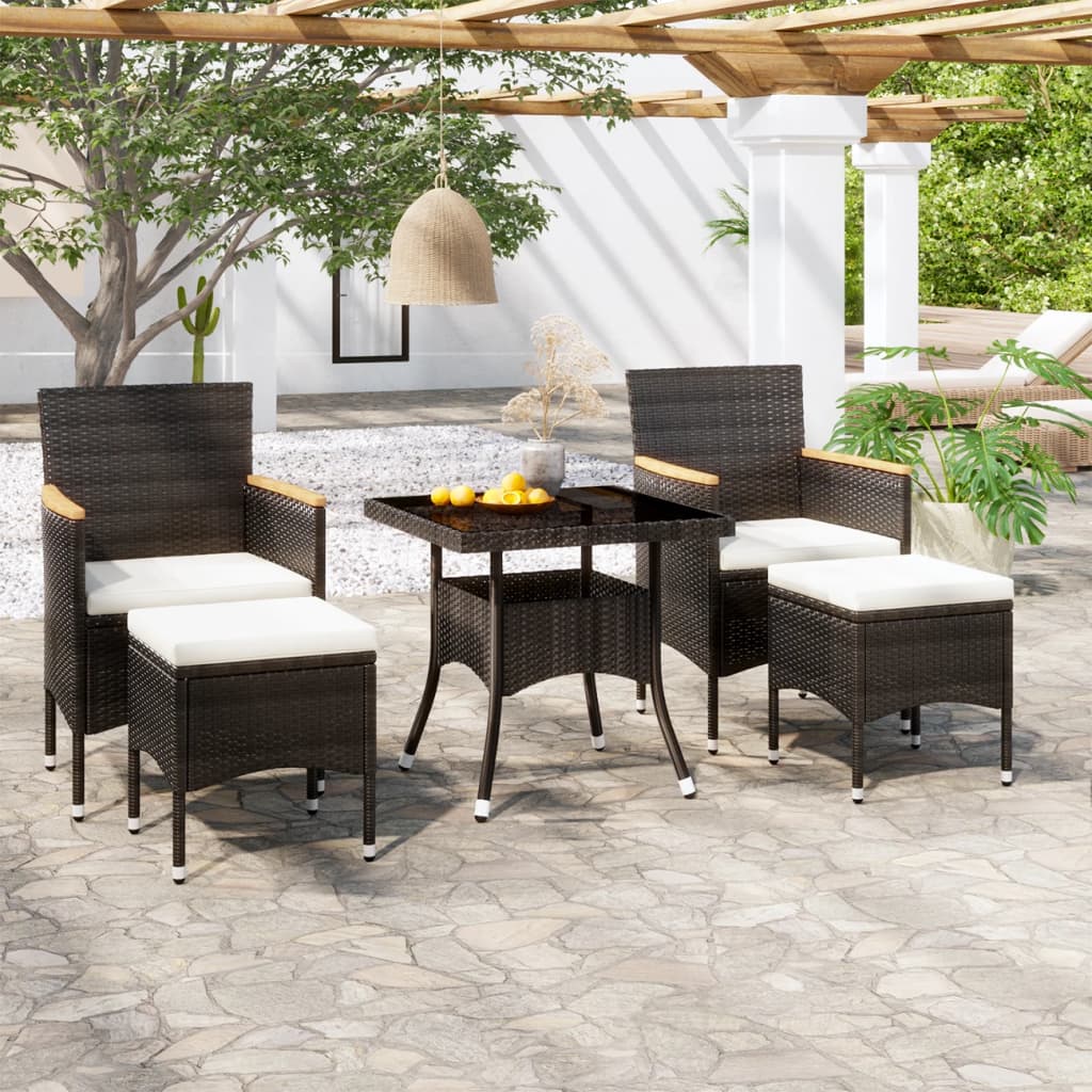 vidaXL 5-tlg. Garten-Essgruppe Poly Rattan und Hartglas Schwarz