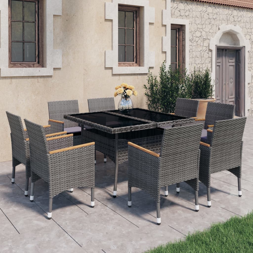 vidaXL 9-tlg. Garten-Essgruppe Poly Rattan und Akazienholz Grau