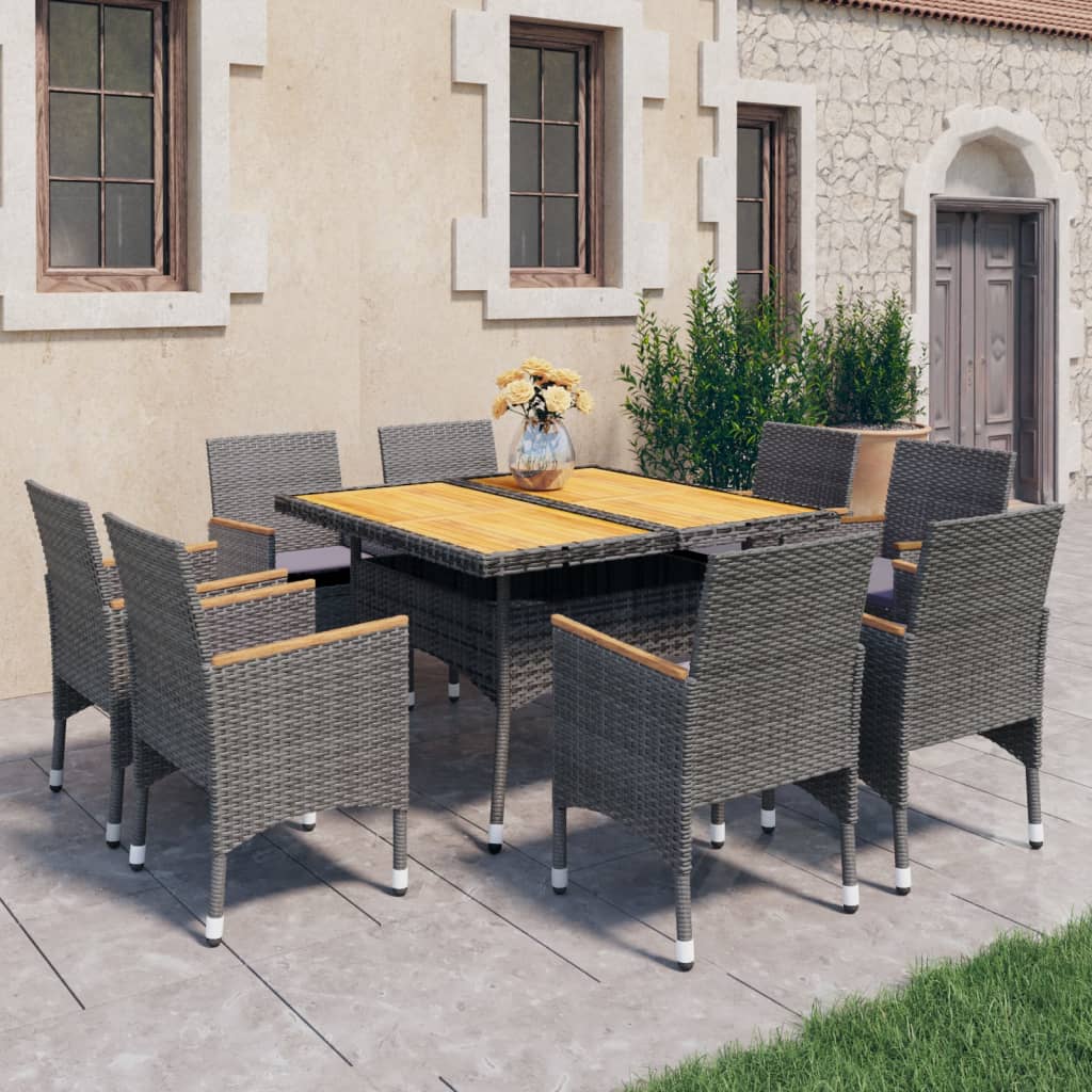 vidaXL 9-tlg. Garten-Essgruppe Poly Rattan und Akazienholz Grau