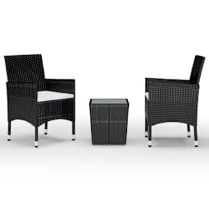 3dílný bistro set polyratan a tvrzené sklo černý - obrázek 2
