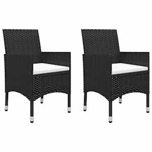 3dílný bistro set polyratan a tvrzené sklo černý - obrázek 3