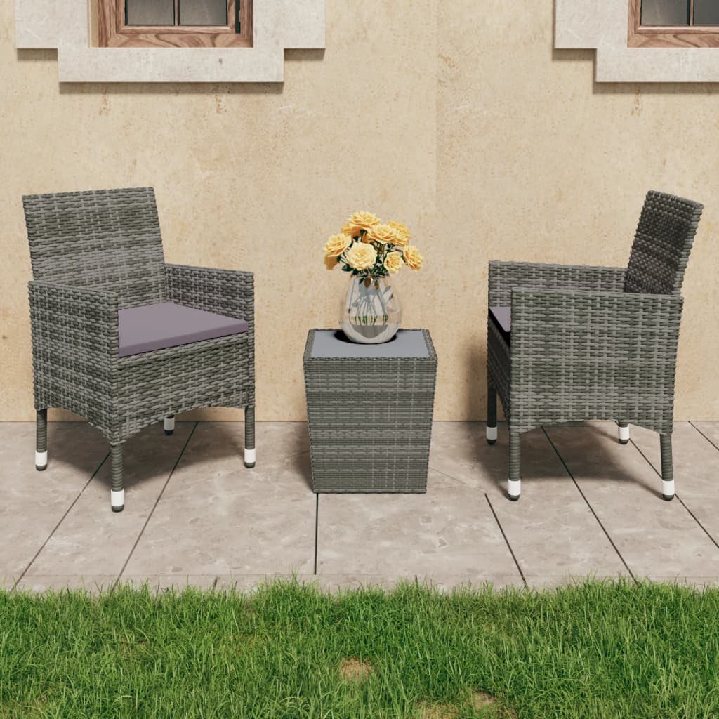 vidaXL 3-tlg. Bistro-Set Poly Rattan und Hartglas Grau