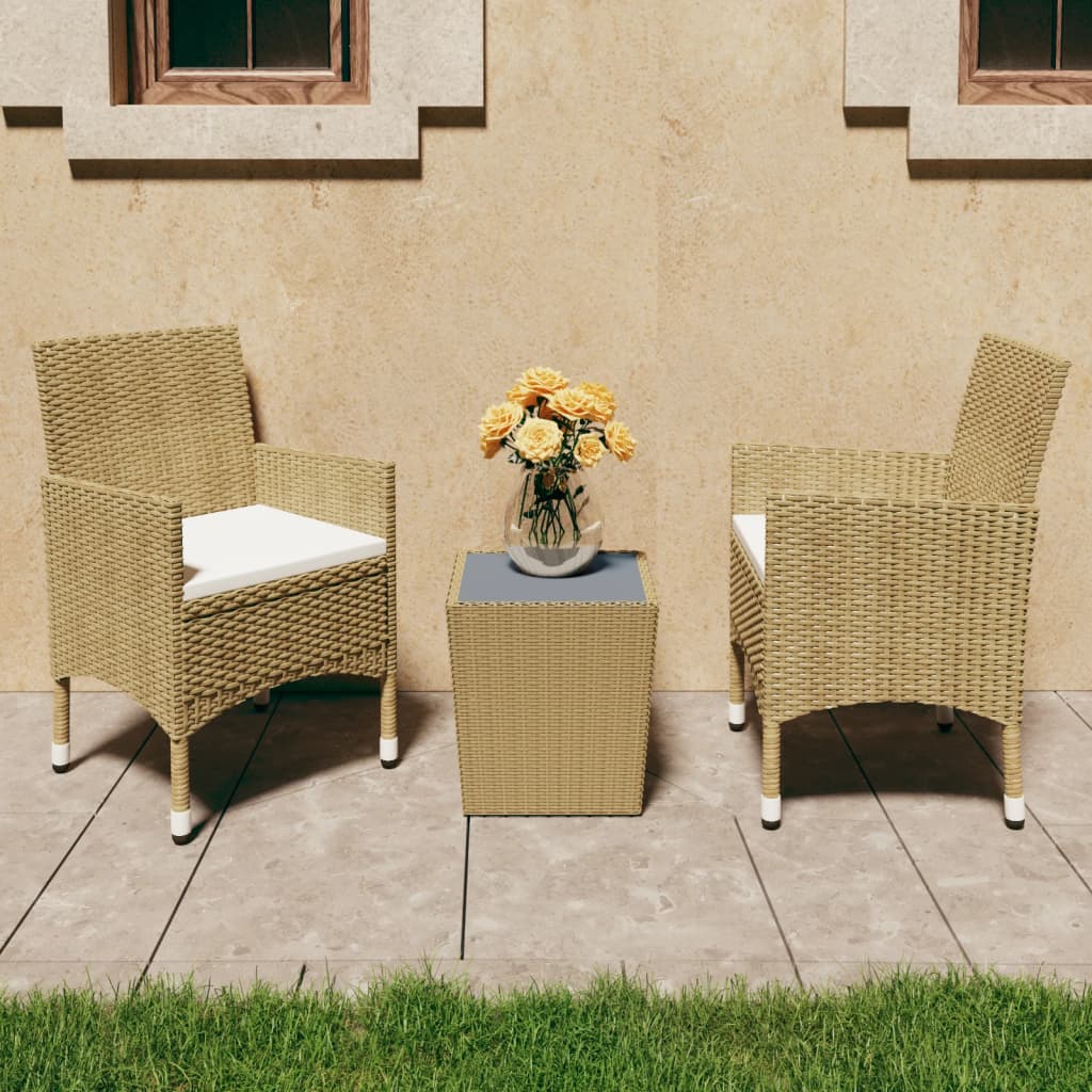 vidaXL 3-tlg. Bistro-Set Poly Rattan und Hartglas Beige