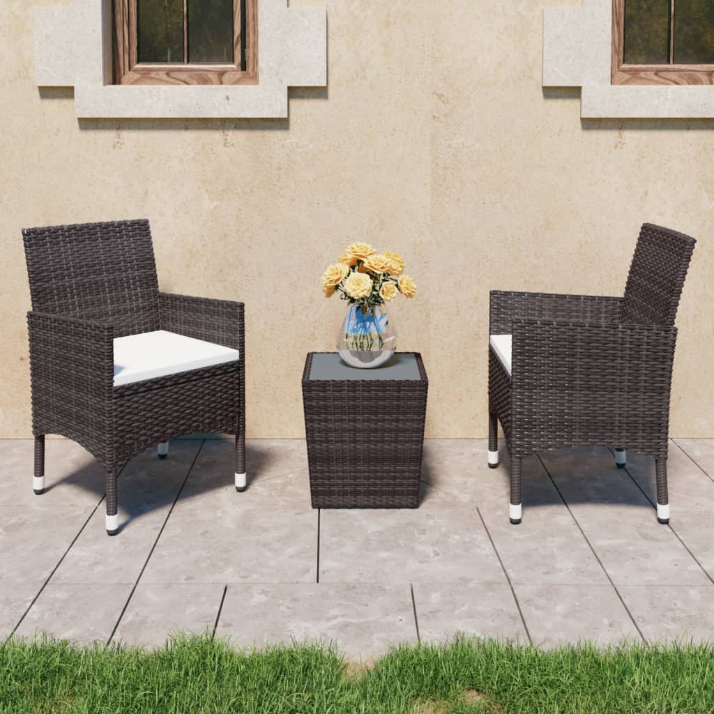 vidaXL 3-tlg. Bistro-Set Poly Rattan und Hartglas Braun